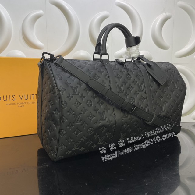Lv路易威登2023專櫃新款Keepall BANDOULIèRE50旅行袋 LV黑色壓花牛皮男士旅行包 M44810 M45731 ydh5199